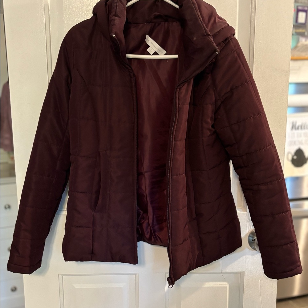 New York & Company Burgundy Puffer Jacket